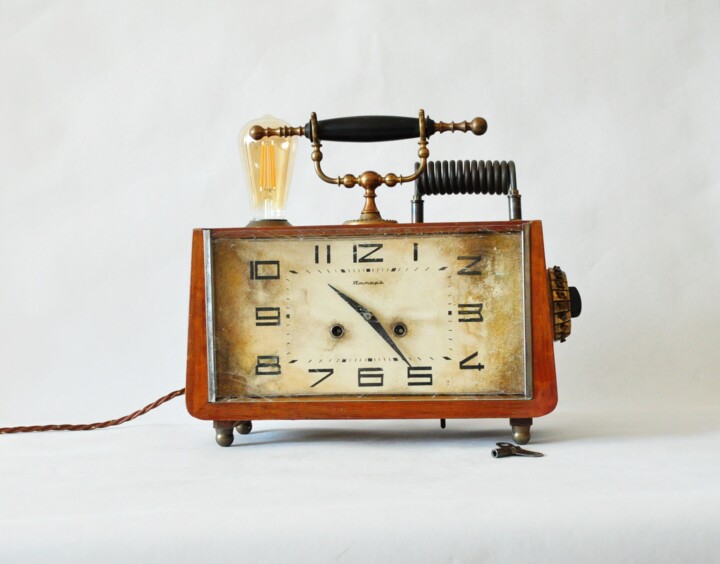 Sculpture titled "steampunk clock" by Artūras Tamašauskas, Original Artwork, Metals