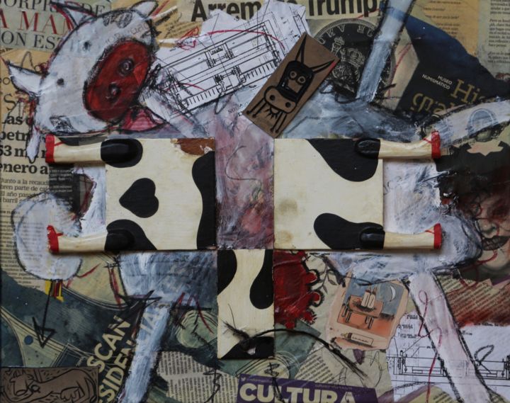 Pintura titulada "Vaca lechera" por Arturo Gaytan, Obra de arte original, Collages