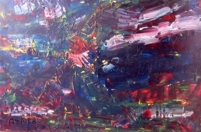 Peinture intitulée "300 OVNI SUR LAS VE…" par Arturo, Œuvre d'art originale, Huile