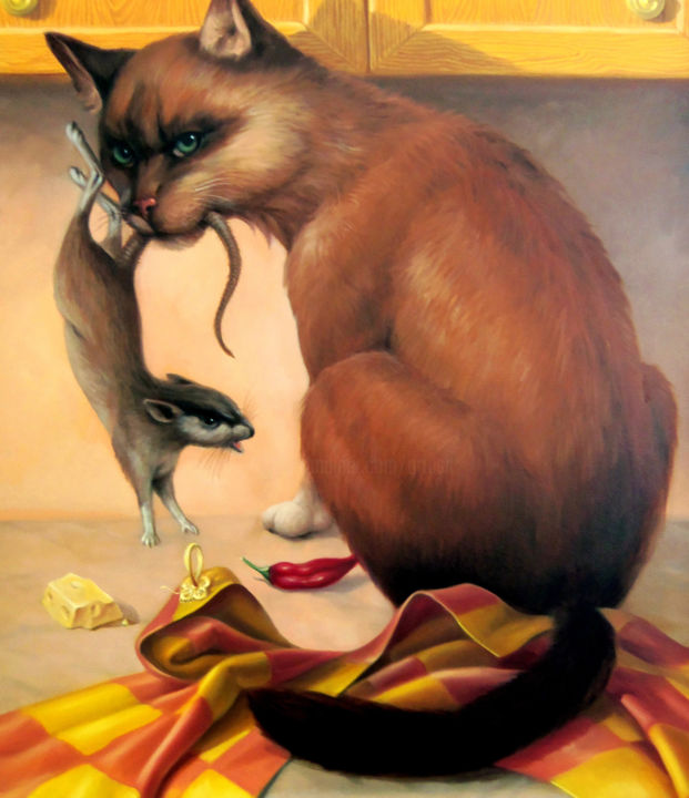 The cat 60x80cm, oil painting, surrealistic art