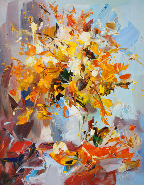 Peinture intitulée "Autumn bouquet" par Valeriy Ushkov, Œuvre d'art originale, Huile Monté sur Châssis en bois