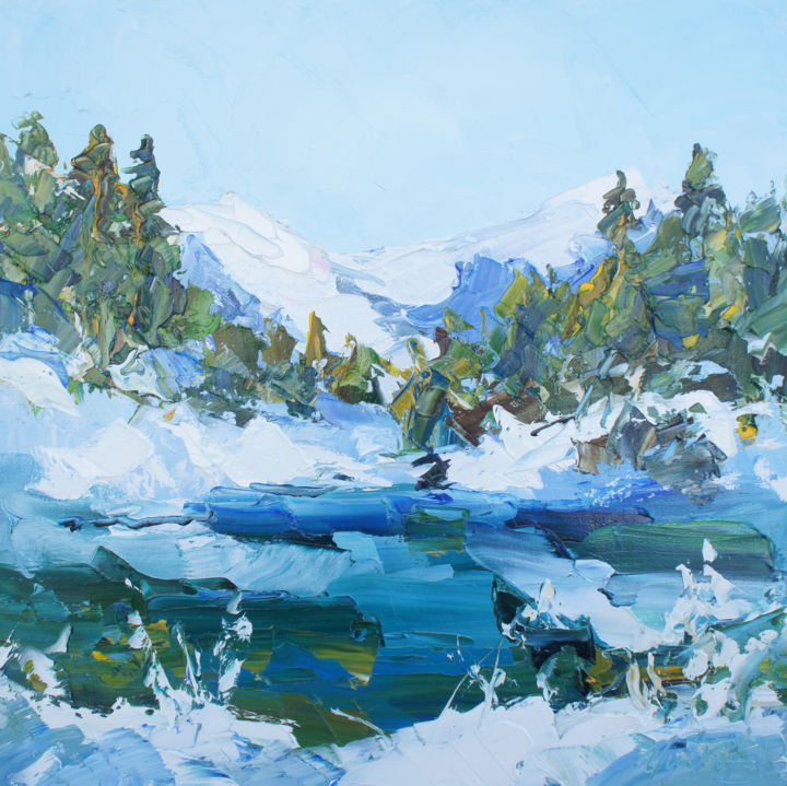 Painting titled "Blue Lakes." by Valeriy Ushkov, Original Artwork, Oil
