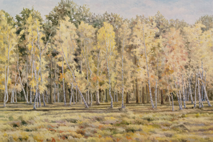 Pittura intitolato "Birch forest" da Marius Vancea, Opera d'arte originale, Olio