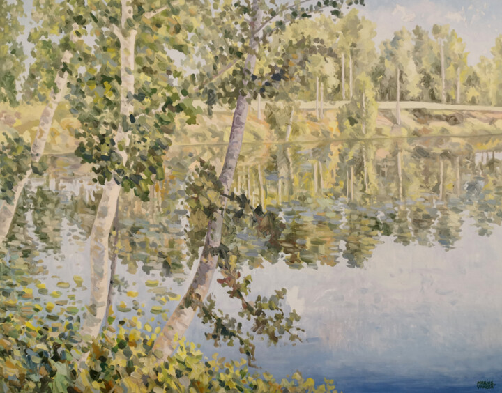 Schilderij getiteld "Olt river" door Marius Vancea, Origineel Kunstwerk, Olie
