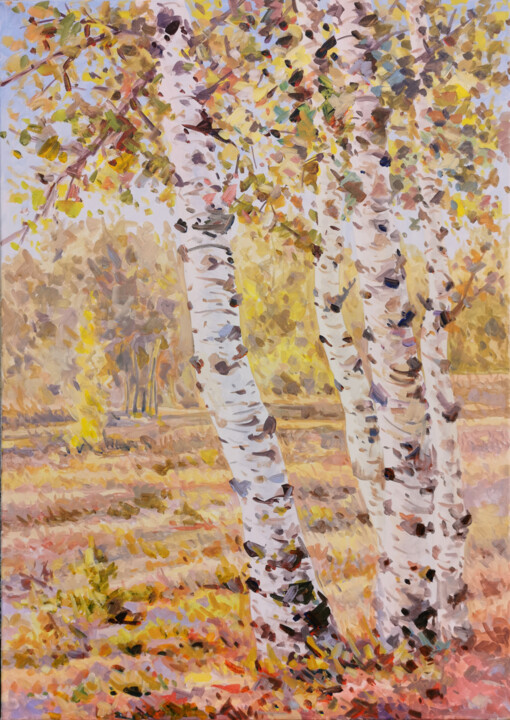 Картина под названием "Landscape with birc…" - Marius Vancea, Подлинное произведение искусства, Акрил
