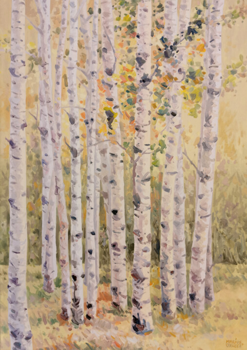 绘画 标题为“LANDSCAPE WITH BIRC…” 由Marius Vancea, 原创艺术品, 油