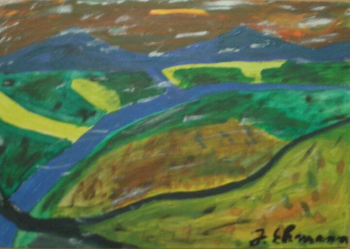 Malerei mit dem Titel "Titel: Lesende Land…" von Jens Ehmann, Original-Kunstwerk, Acryl