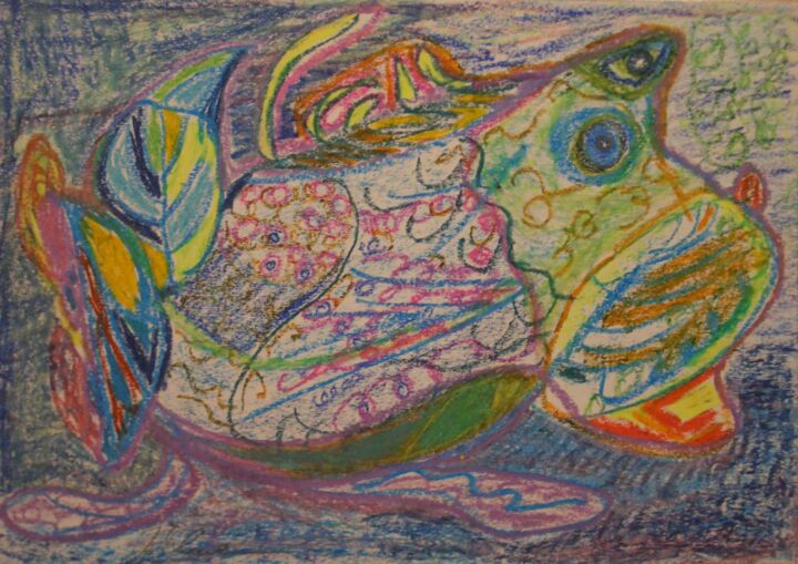 Zeichnungen mit dem Titel "Titel: Fisch, Hund,…" von Jens Ehmann, Original-Kunstwerk, Pastell