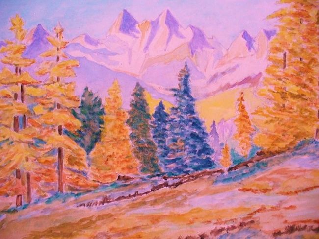 Peinture intitulée "Paysage de montagne" par Artverne, Œuvre d'art originale