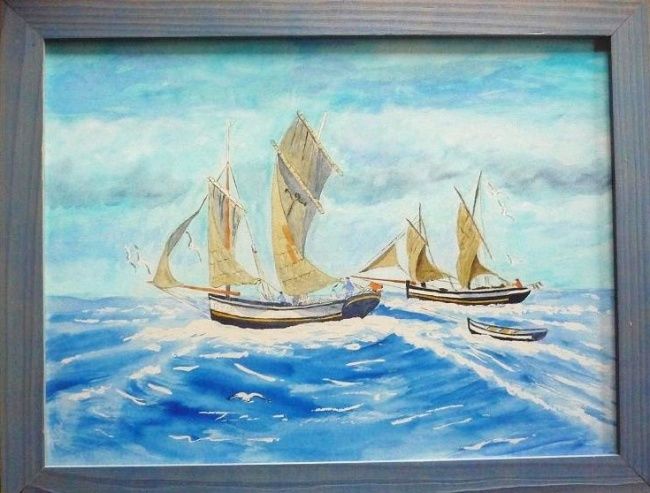 Painting titled "Départ pour la pêche" by Artverne, Original Artwork