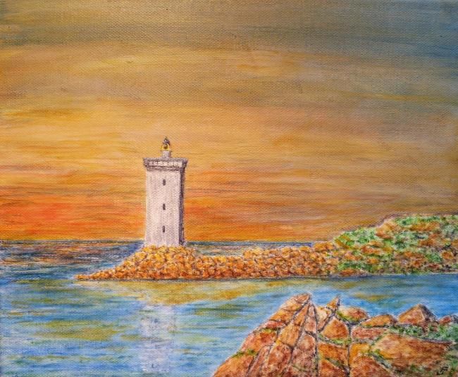 Painting titled "Phare au couchant" by Artverne, Original Artwork