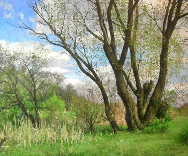 Картина под названием "Весеннее пробуждение" - Владимир Федоров, Подлинное произведение искусства, Масло