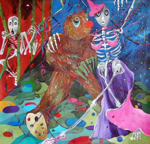 Peinture intitulée "Danse avec l'ours" par Artvrai, Œuvre d'art originale, Huile