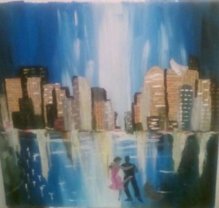 Painting titled "Broadway on my way" by Jiji, Original Artwork, Acrylic