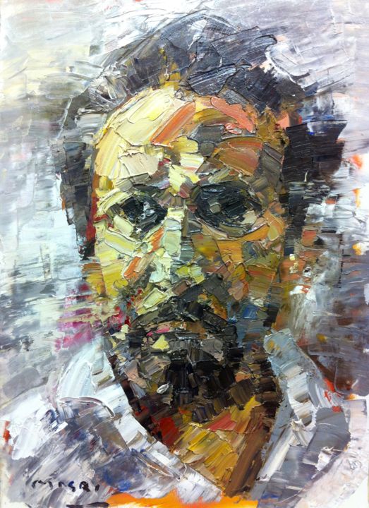 Painting titled "portrait painting-n…" by Masri, Original Artwork, Oil Mounted on Wood Stretcher frame