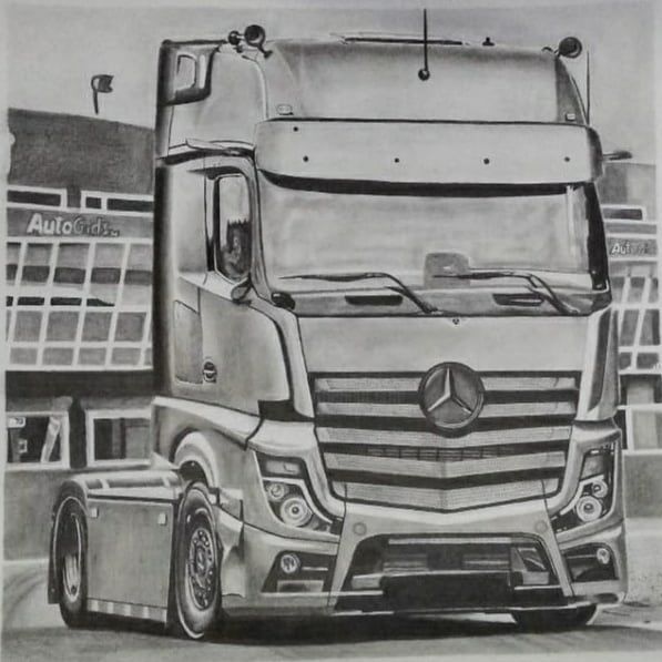 Drawing titled "Mercedes Truck" by Ajay Sharma (Artworksnation), Original Artwork, Pencil