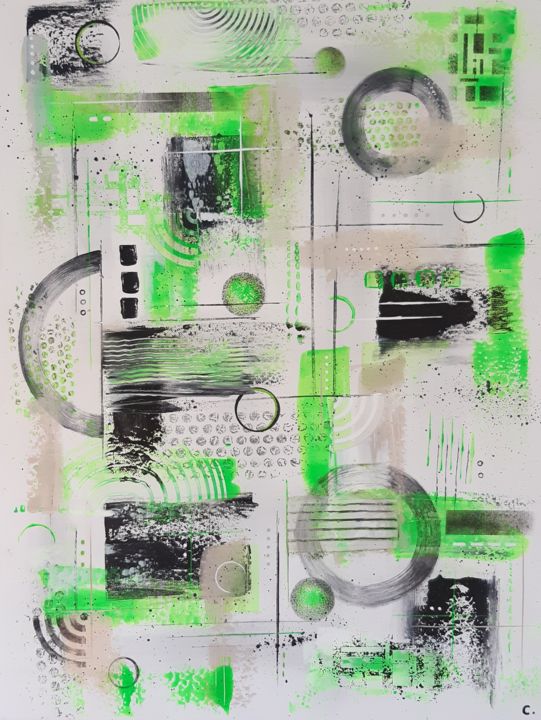 Pintura intitulada "Green dashboard" por Artylique, Obras de arte originais, Acrílico