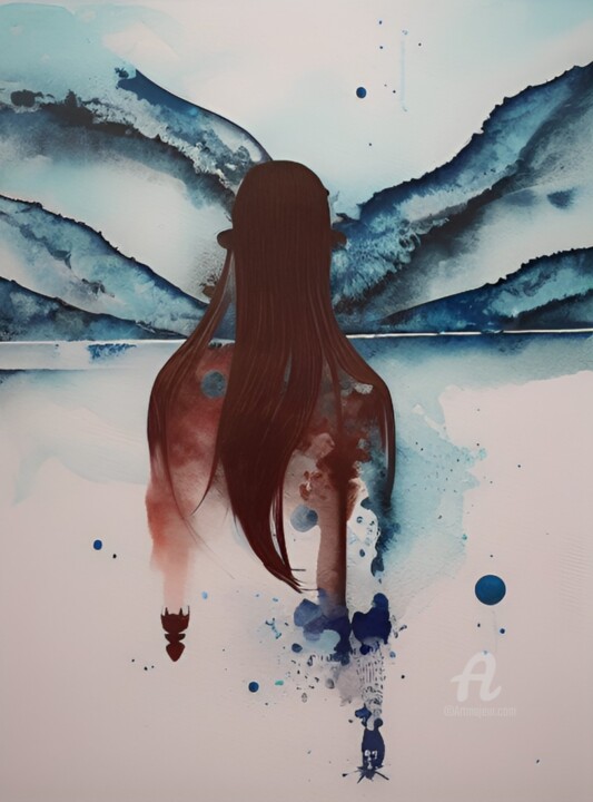 Peinture intitulée "Watercolor blue mon…" par Artynkom, Œuvre d'art originale, Impression numérique