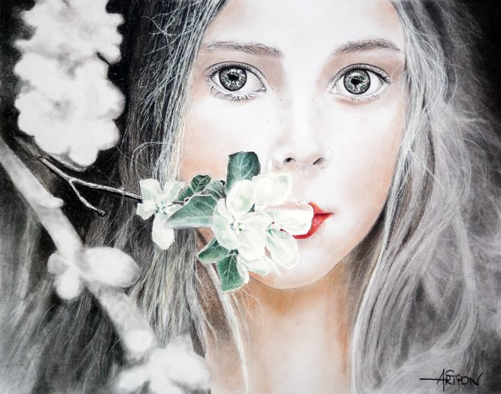 图画 标题为“Amélie fleur sauvag…” 由Artyon, 原创艺术品, 石墨