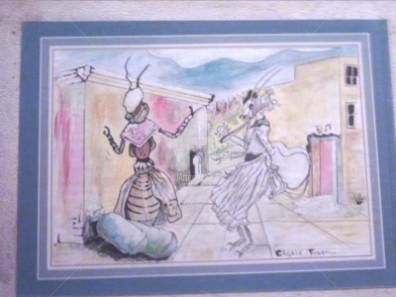 Peinture intitulée "la cigale et la fou…" par Khetib  Sid   Tlemcen, Œuvre d'art originale