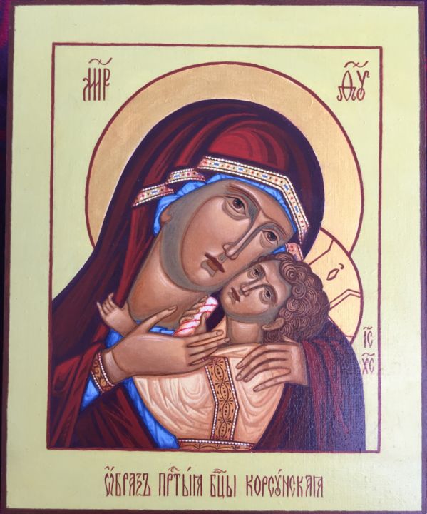 Картина под названием "Икона Божьей Матери…" - Artzavitok, Подлинное произведение искусства, Темпера