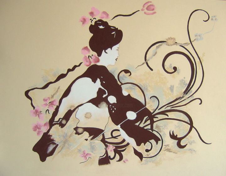 Schilderij getiteld "Pastel Japon - Past…" door Isabelle Nicolazzo - Zazou, Origineel Kunstwerk, Pastel