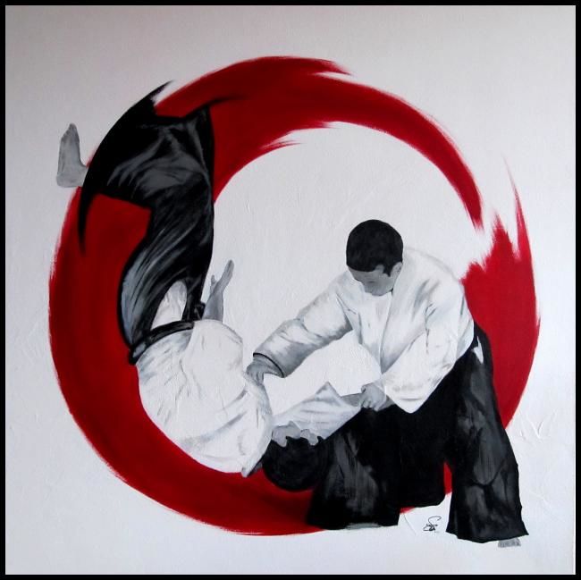 Картина под названием "Aïkido 100 x 100 Ac…" - Isabelle Nicolazzo - Zazou, Подлинное произведение искусства