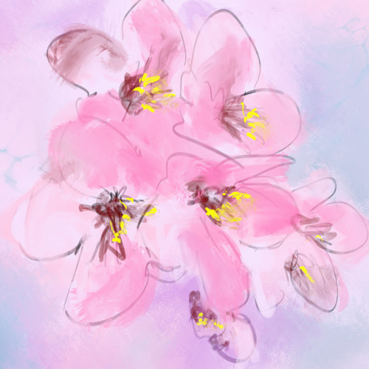 Arts numériques intitulée "Flowerly Pink Lilis" par Cornelis A. Zegers, Œuvre d'art originale, Peinture numérique
