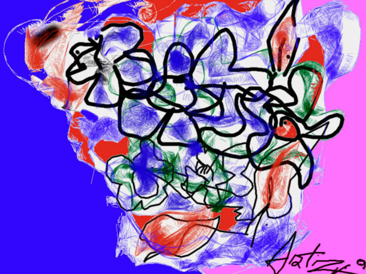 Digitale Kunst mit dem Titel "Bouquet bleu" von Artzjo, Original-Kunstwerk, Digitale Malerei
