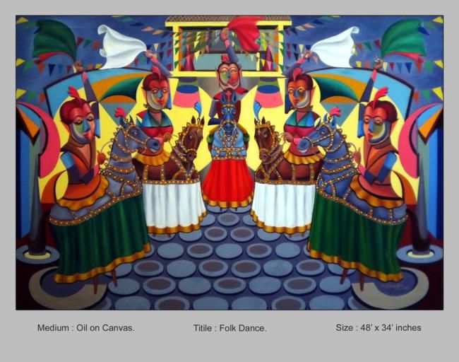 Painting titled "Folk Dance" by Arumugam Eg, Original Artwork, Other