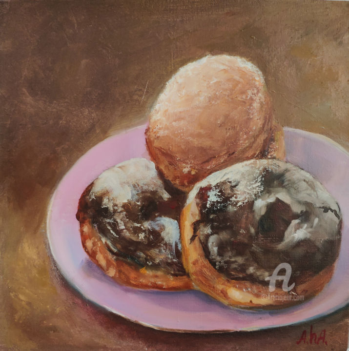 Peinture intitulée "Donuts. Oil painting" par Elena Gridneva, Œuvre d'art originale, Huile