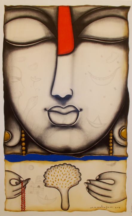 Pittura intitolato "buddha" da A R Mahajan, Opera d'arte originale, Acrilico
