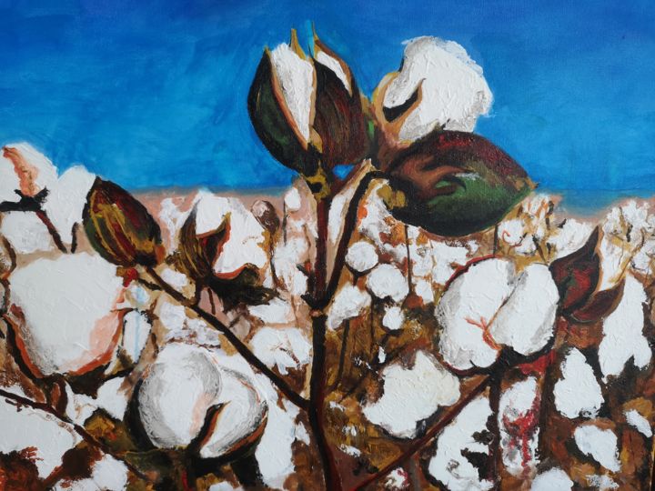 Painting titled "Cotton Field" by Giorgos Arwanitidis, Original Artwork, Acrylic