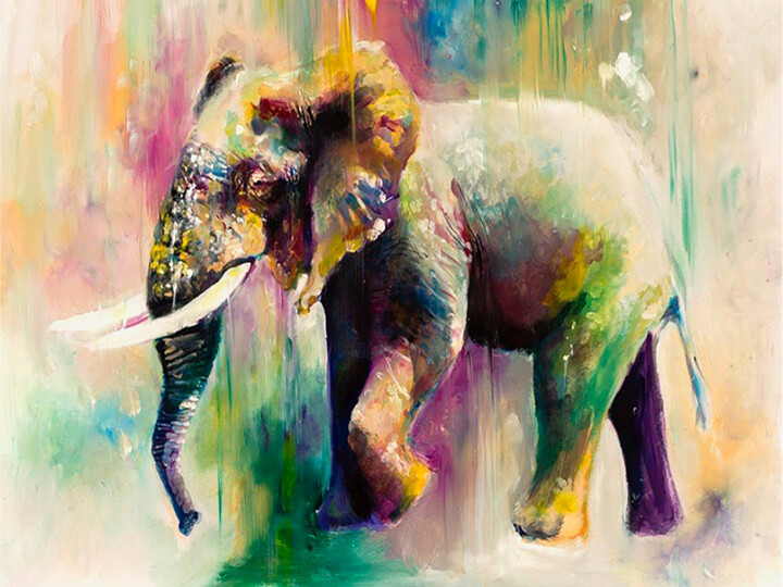 Painting titled "The Tusker and the…" by Aryawansa Kumarasinghe, Original Artwork, Acrylic Mounted on Wood Stretcher frame