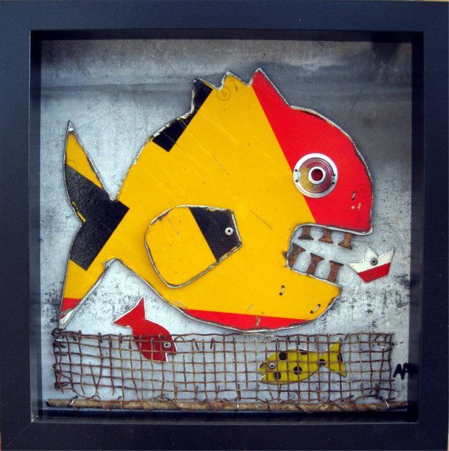 Sculpture intitulée "poisson en boite" par Arzel, Œuvre d'art originale