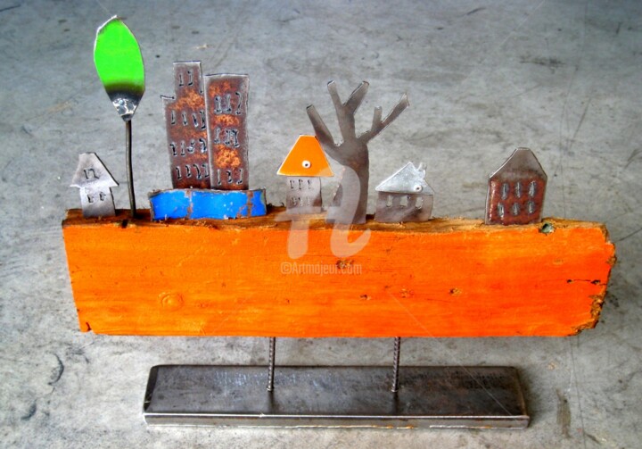 Sculpture titled "Village bois flotté" by Arzel, Original Artwork