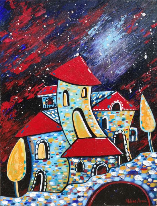 Painting titled "Под ночным небом" by Arzu Abbas, Original Artwork, Acrylic