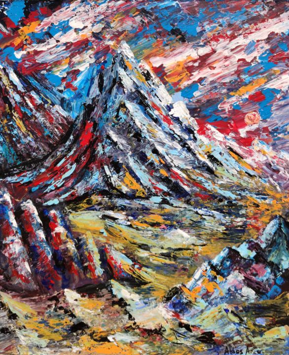Painting titled "Mountains" by Arzu Abbas, Original Artwork, Acrylic