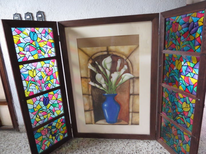 Painting titled "Ventana Floral" by Sof Elv, Original Artwork, Watercolor