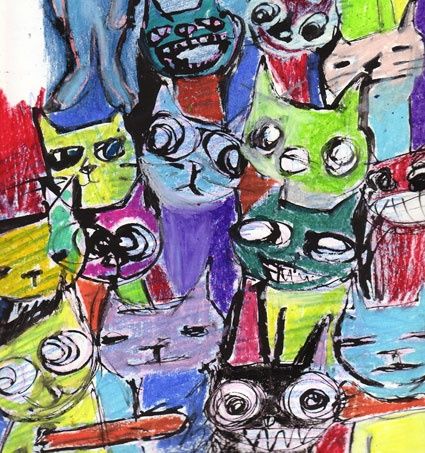 Malerei mit dem Titel "catscatscats" von Asari Fukushima, Original-Kunstwerk