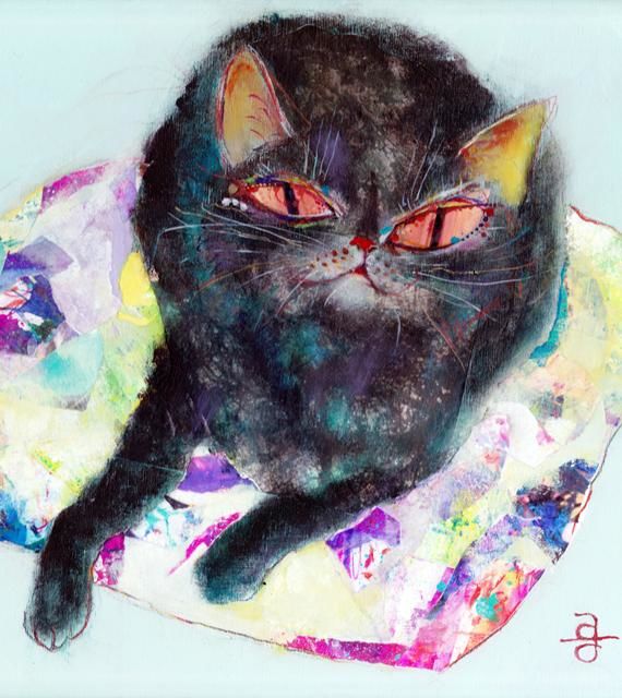 Painting titled "The cat named Kuro." by Asari Fukushima, Original Artwork