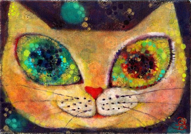 Painting titled "Cat's planet." by Asari Fukushima, Original Artwork