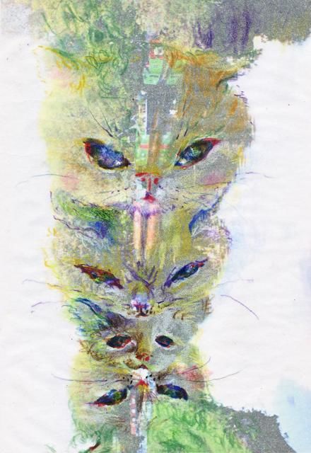 Painting titled "Totem cats." by Asari Fukushima, Original Artwork