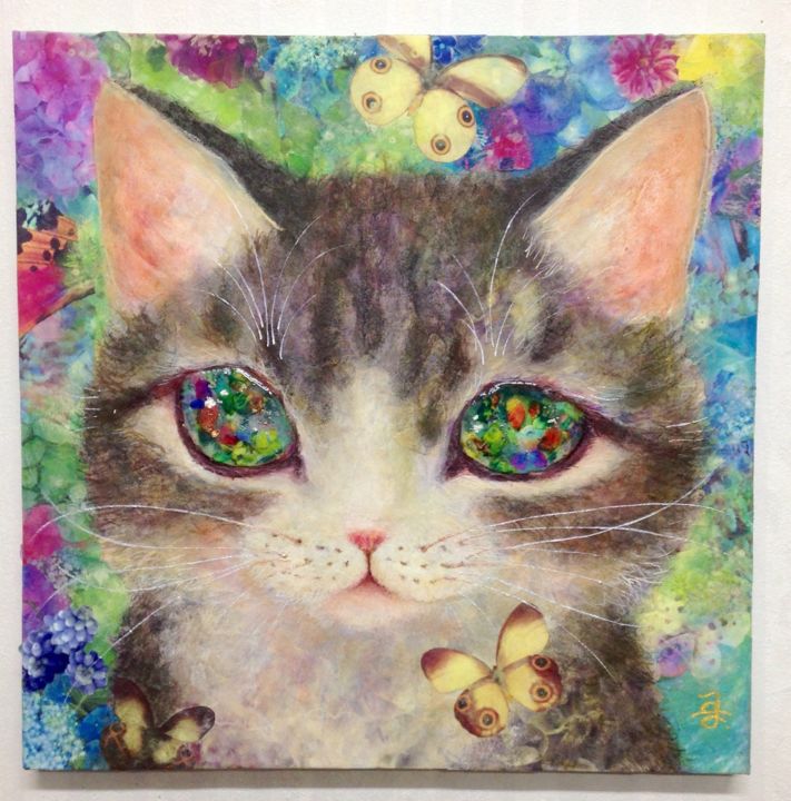 Ζωγραφική με τίτλο "The cat called Pock…" από Asari Fukushima, Αυθεντικά έργα τέχνης