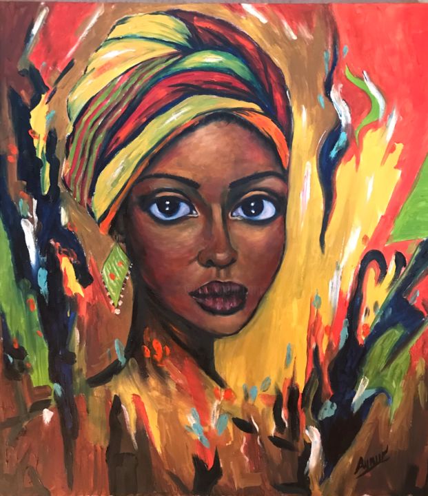 Pintura intitulada "Afro art" por Aynur Gürsoy, Obras de arte originais, Óleo