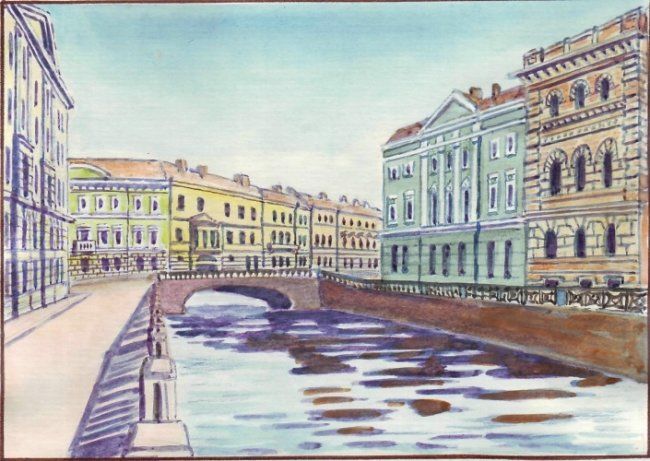 Schilderij getiteld "Река Мойка в Петерб…" door Pavel Ash, Origineel Kunstwerk