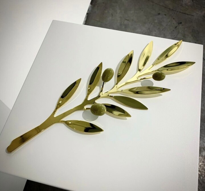Sculpture titled "Olive Branch with L…" by Ase, Original Artwork, Metals