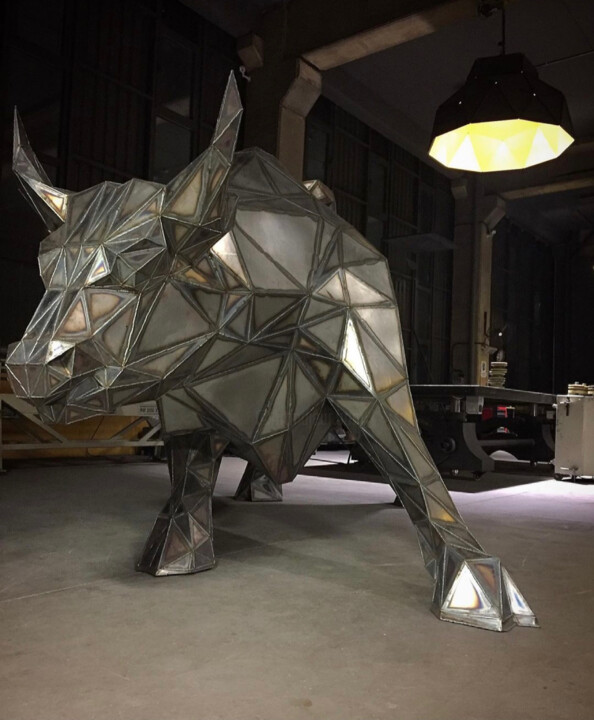 Escultura titulada "Wallstreet Bull, Ch…" por Ase, Obra de arte original, Metales
