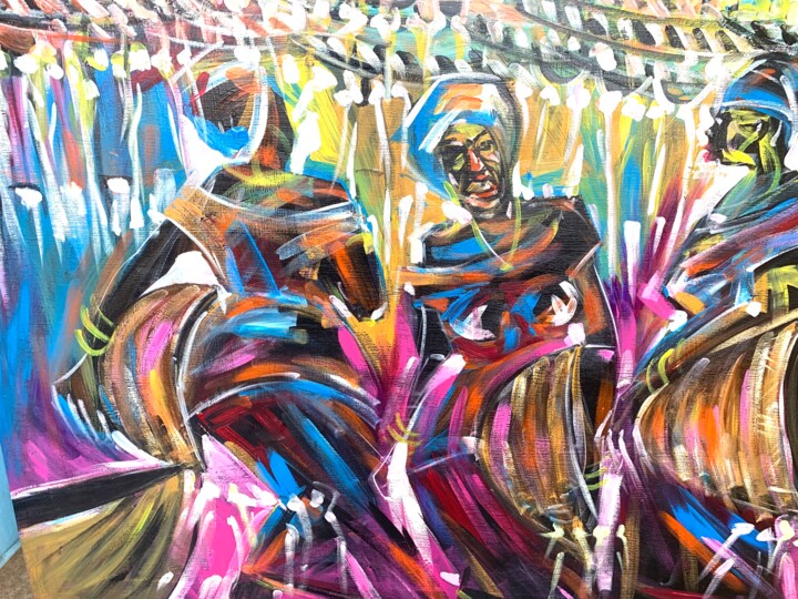 Painting titled "African Beach market" by Asenior, Original Artwork, Acrylic