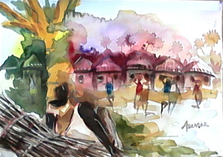 Painting titled "Day rest 3" by Asenior, Original Artwork, Watercolor